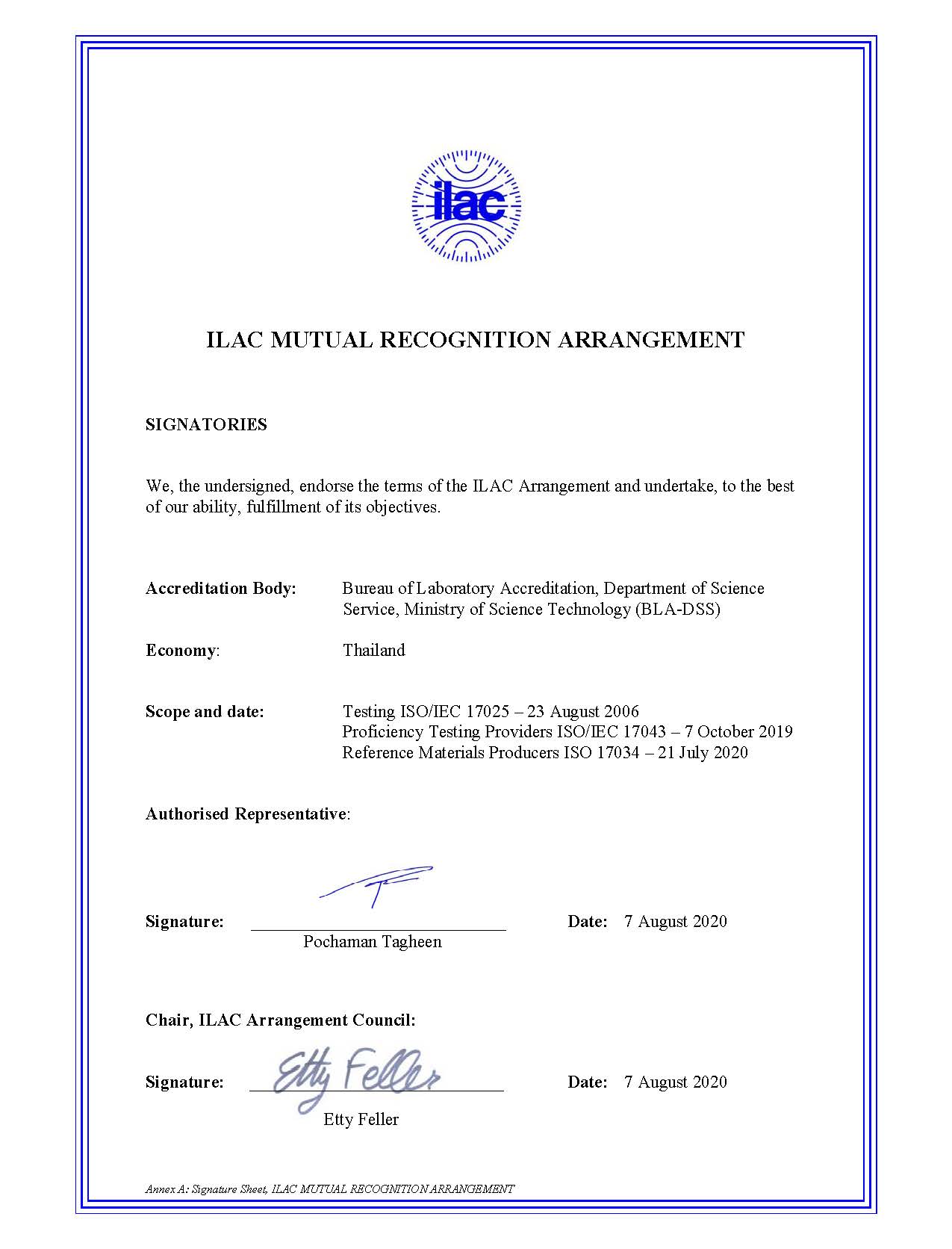 SIGNATURE SHEET ILAC ARRANGEMENT BLA DSS 22 July 2020 to include RMP